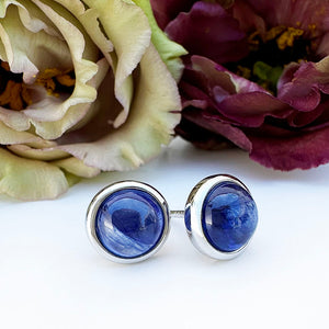 Silver Cabochon Round Cut Sapphire Earrings