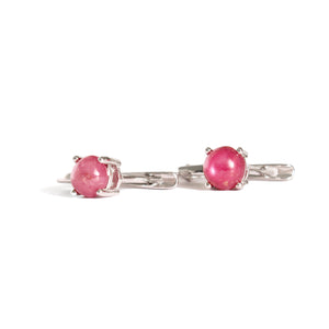 Silver Cabochon Ruby Huggie Earrings