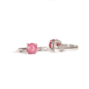 Silver Cabochon Ruby Huggie Earrings