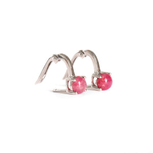 Silver Cabochon Ruby Huggie Earrings