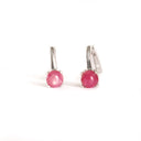 Silver Cabochon Ruby Huggie Earrings