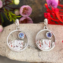 Silver Circular Table Mountain Earrings with Tanzanite Highlight