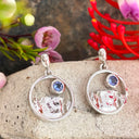 Silver Circular Table Mountain Earrings with Tanzanite Highlight