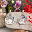 Silver Circular Table Mountain Earrings with Tanzanite Highlight