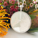 Silver Hummingbird and Protea Coin Pendant