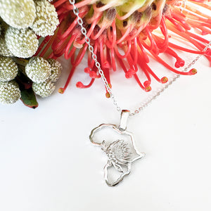 Silver Map of Africa Protea Pendant