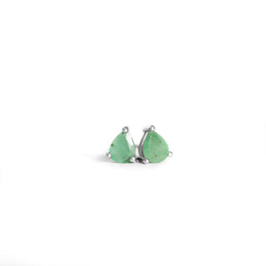 Silver Pear Cut Emerald Studs