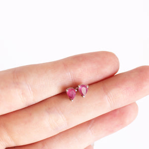 Silver Pear Cut Ruby Earrings