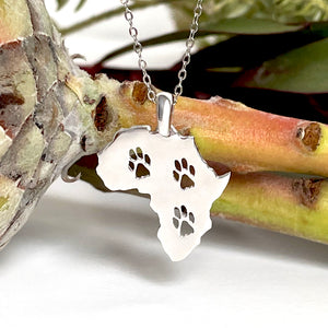 Silver Petite Paw Print Africa Map Pendant