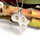 Silver Petite Paw Print Africa Map Pendant