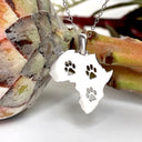 Silver Petite Paw Print Africa Map Pendant
