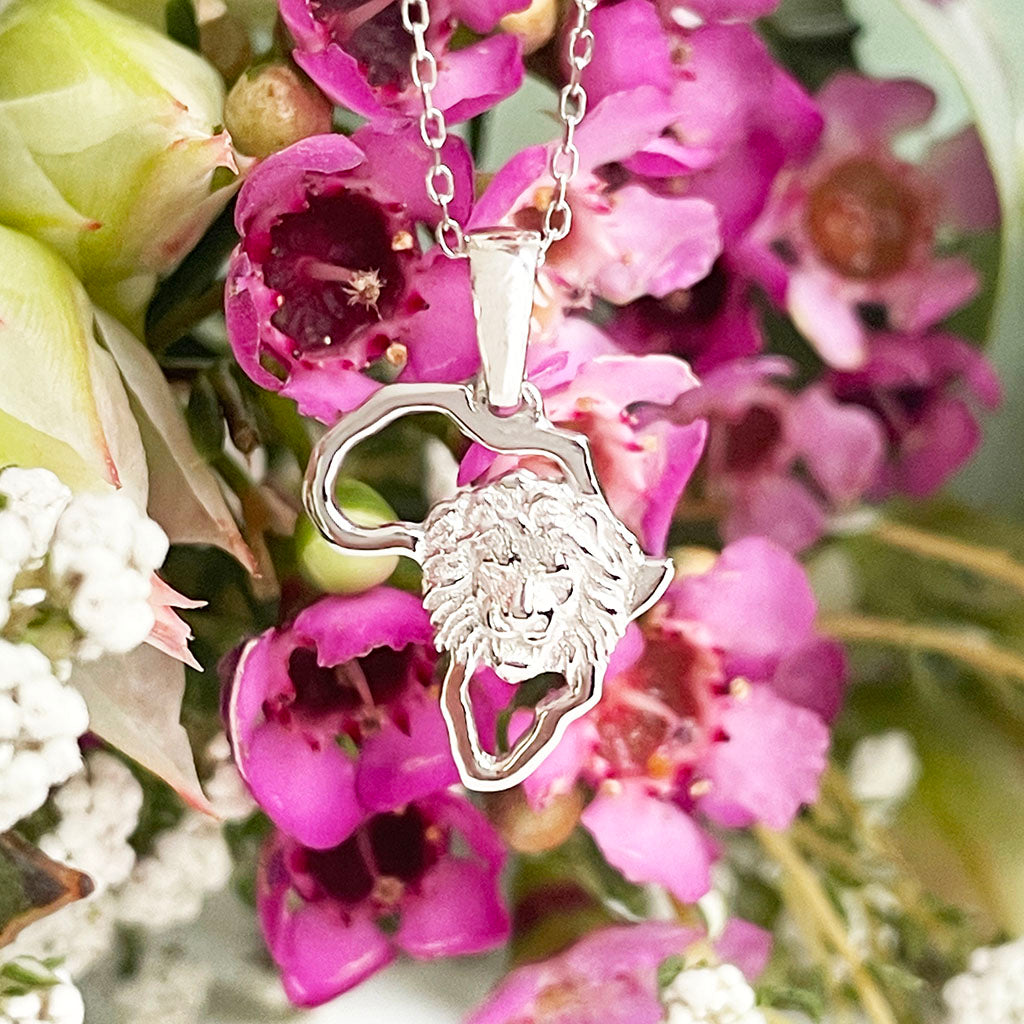 Silver Lion Africa map pendant