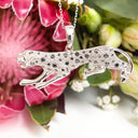 Silver Gorgeous Pouncing Big Cat Black Diamond Pendant