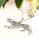 Silver Gorgeous Pouncing Big Cat Black Diamond Pendant