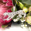 Silver Gorgeous Pouncing Big Cat Black Diamond Pendant