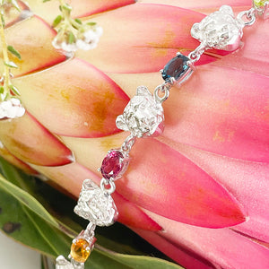 Silver Multi-gemstone rainbow leopard head bracelet cheetah bracelet