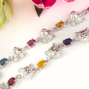 Silver Multi-gemstone rainbow leopard head bracelet cheetah bracelet