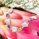 Silver Multi-gemstone rainbow leopard head bracelet cheetah bracelet