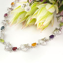 Silver Multi-gemstone rainbow leopard head bracelet cheetah bracelet