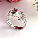 Silver Tribal Banded Leopard Head Ring