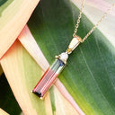 Diamond and watermelon tourmaline yellow gold pendant