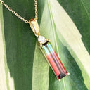 Diamond and watermelon tourmaline yellow gold pendant