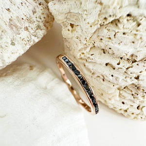 Sleek Channel Set Black Diamond Rose Gold Ring