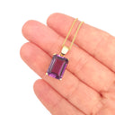 Solid Classic Emerald Cut Amethyst Yellow Gold Pendant