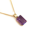 Solid Classic Emerald Cut Amethyst Yellow Gold Pendant