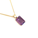 Solid Classic Emerald Cut Amethyst Yellow Gold Pendant