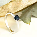 Solitaire blue sapphire white gold ring
