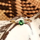 Solitaire Four Claw Round Cut Tsavorite Yellow Gold Band Ring