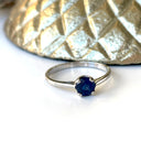 Solitaire Four Claw White Gold Blue Sapphire Ring
