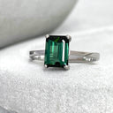 Solitaire Green Emerald Cut Tourmaline White Gold Ring