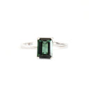 Solitaire Green Emerald Cut Tourmaline White Gold Ring