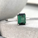 Solitaire Green Emerald Cut Tourmaline White Gold Ring