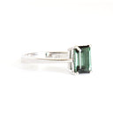 Solitaire Green Emerald Cut Tourmaline White Gold Ring