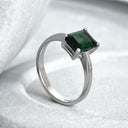 Solitaire Green Emerald Cut Tourmaline White Gold Ring