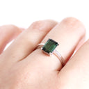 Solitaire Green Emerald Cut Tourmaline White Gold Ring