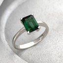 Solitaire Green Emerald Cut Tourmaline White Gold Ring
