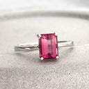 Solitaire Pink Emerald Cut Tourmaline White Gold Ring