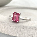 Solitaire Pink Emerald Cut Tourmaline White Gold Ring