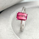 Solitaire Pink Emerald Cut Tourmaline White Gold Ring