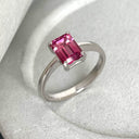 Solitaire Pink Emerald Cut Tourmaline White Gold Ring