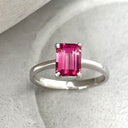 Solitaire Pink Emerald Cut Tourmaline White Gold Ring