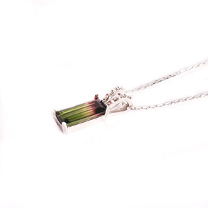 Sophisticated Watermelon Tourmaline Diamond Studded Split Bale White Gold Pendant