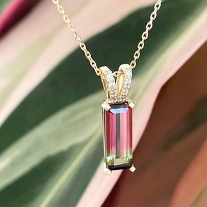 Watermelon tourmaline and diamond pendant