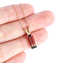 Sophisticated Watermelon Tourmaline Diamond Studded Split Bale Yellow Gold Pendant