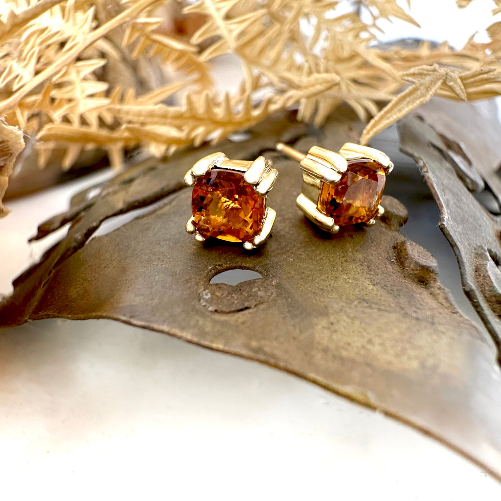 Sophisticated Yellow Gold Double Four Claw Citrine Studs