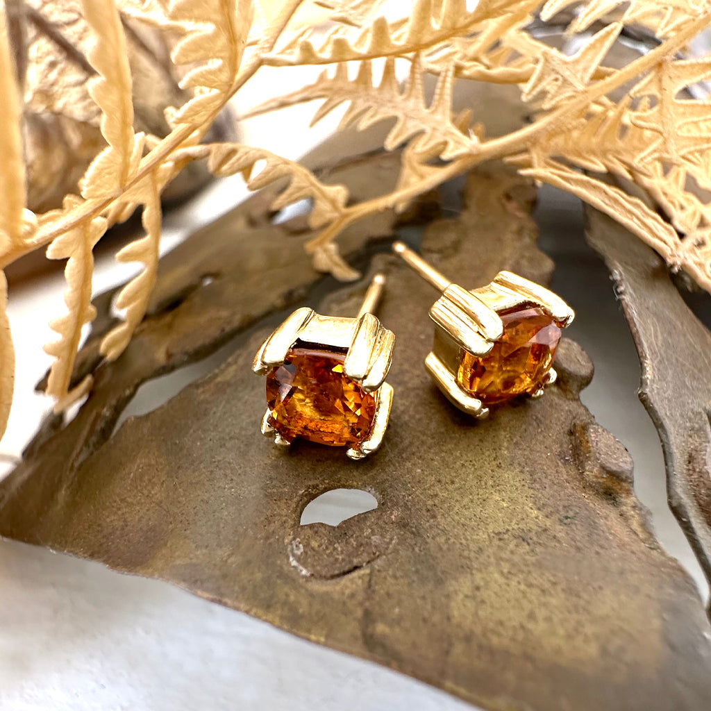 Sophisticated Yellow Gold Double Four Claw Citrine Studs